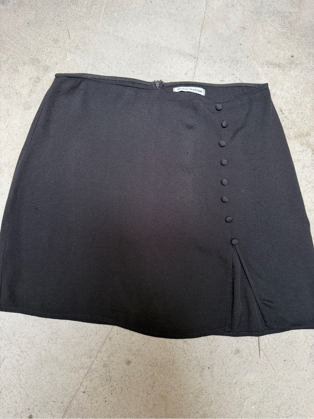 Reformation Black Mini Skirt with Side Button Detail size 10